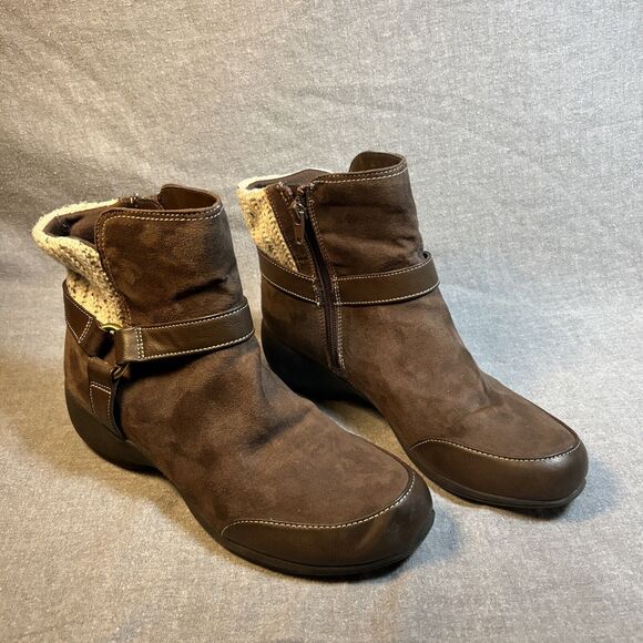 Naturalizer Jovial Ankle Boot In Brown Size 8M Cream Sweater Harness Wedge - Picture 1 of 9